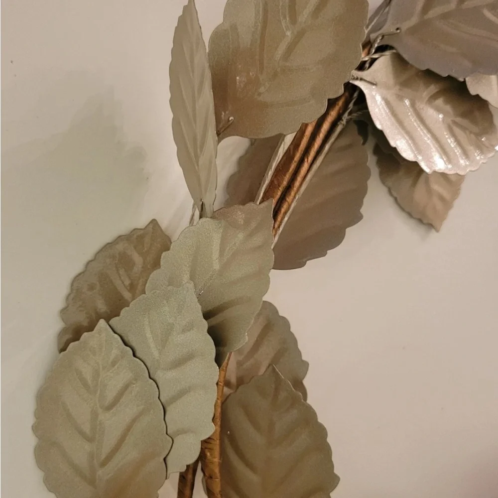 My Texas House Garland Metal Leaf Leaves 6 Ft Champagne Lt Taupe Wired Decor